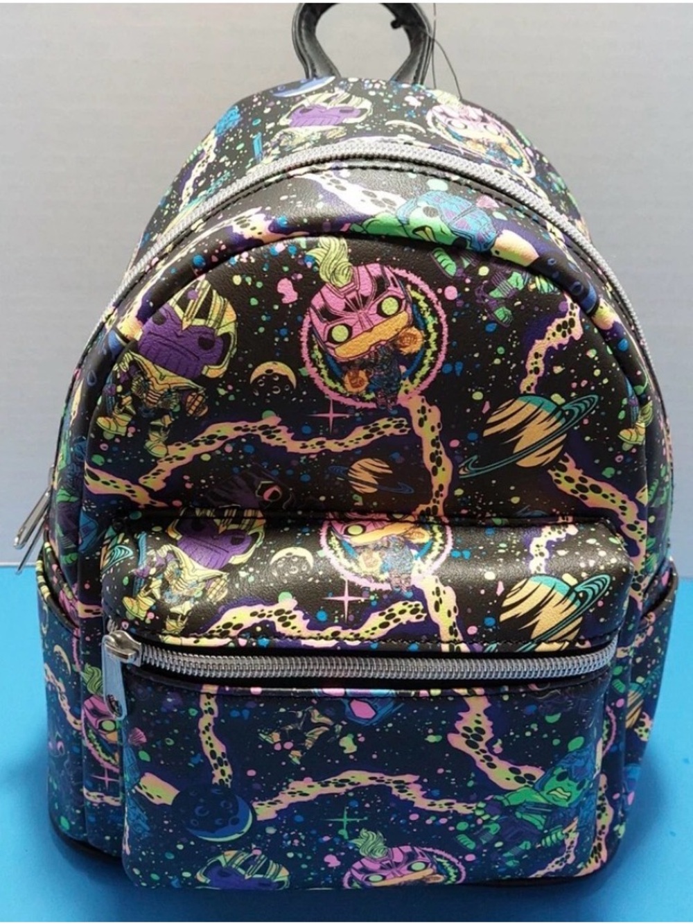 Galaxy Pop Mini Backpack in Black with Neon Space Print